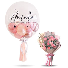 Bouquet Of 20 Pink Roses With Transparent Balloon