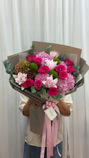 Rosy Eclipse - Bouquet of Pink Hydrangea, Roses and Lilies