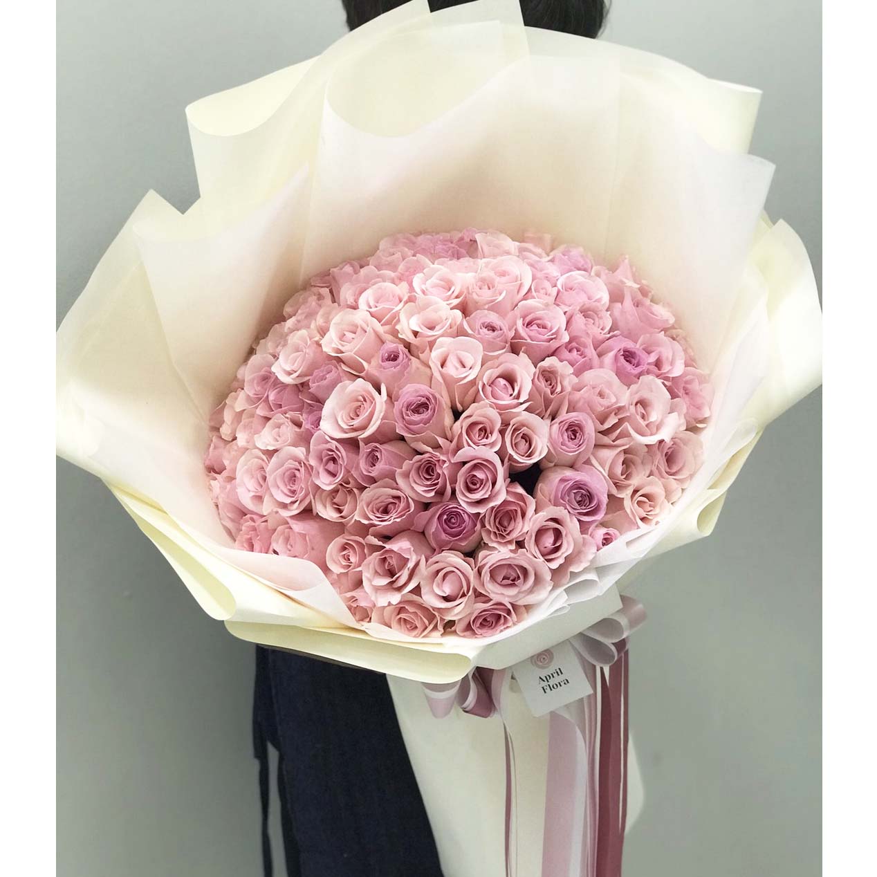 One Hundred Romantic Pink Roses Bouquet - April Flora