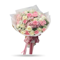 Lovely mixed pink carnations, white roses Bouquet - April Flora