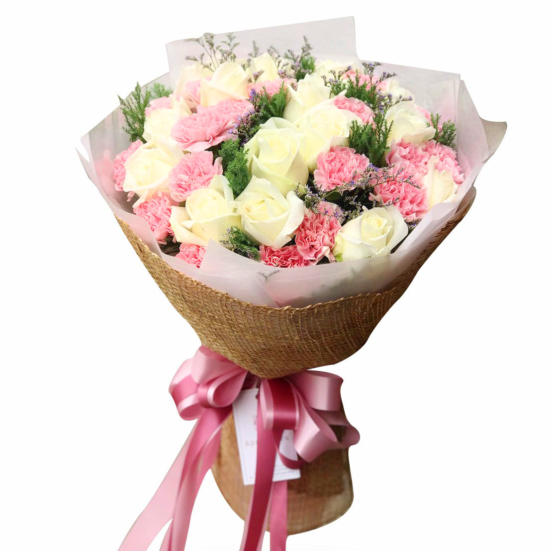 Girly Bouquet Of Roses, Carnation And Caspia - April Flora