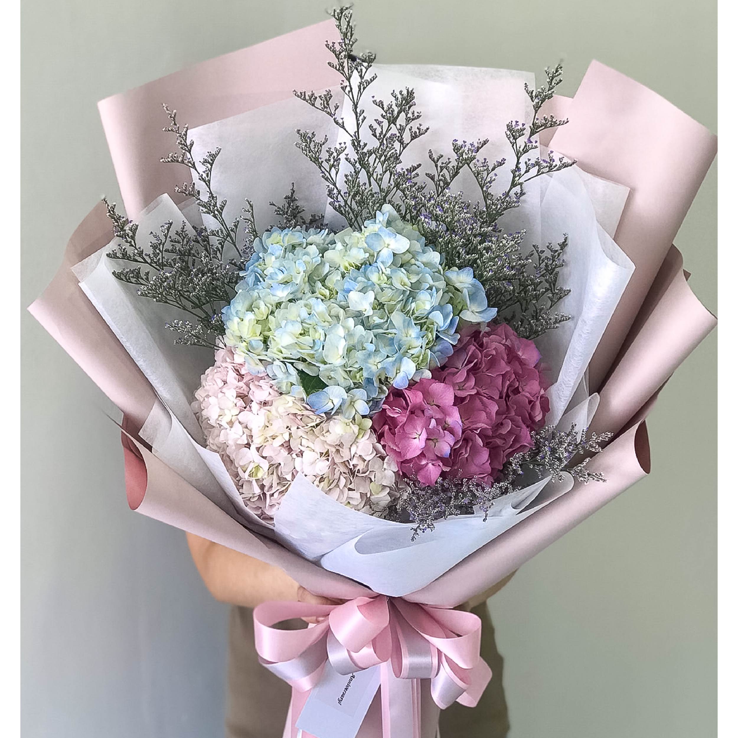 Three Shades Bouquet Of Hydrangea - April Flora