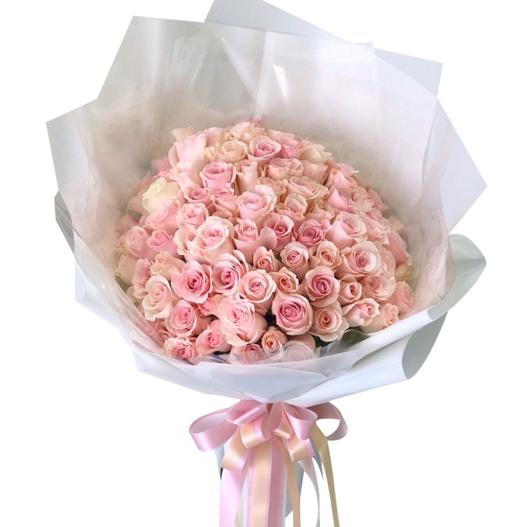 ช่อดอกกุหลาบสีชมพู 100 ดอก "Sweet Bella" - Phuket