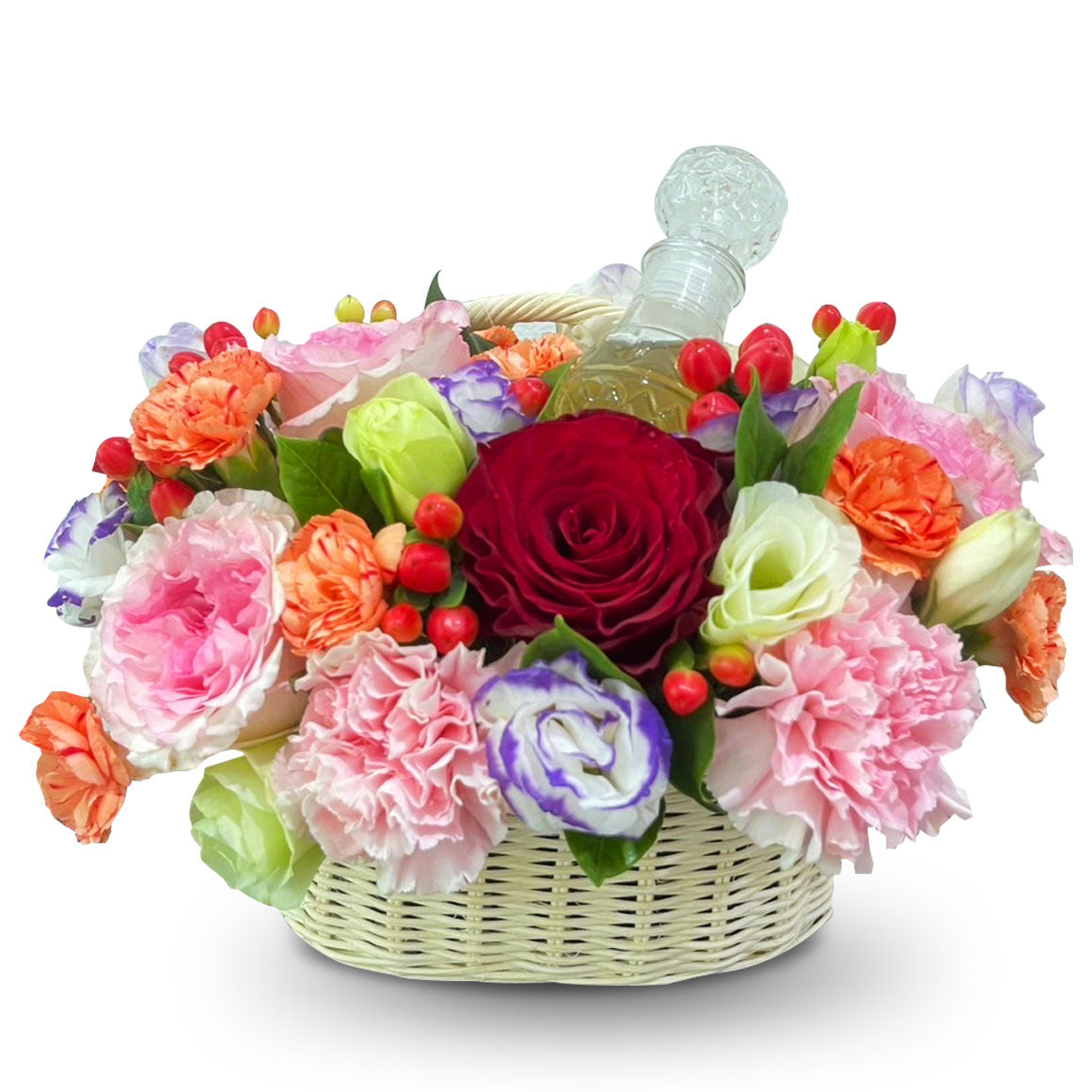 "Prosperous Blooming" Basket of Flowers with Bottle of Scented Water กระเช้าน้ำอบ แด่คุณแม่ที่เคารพรัก