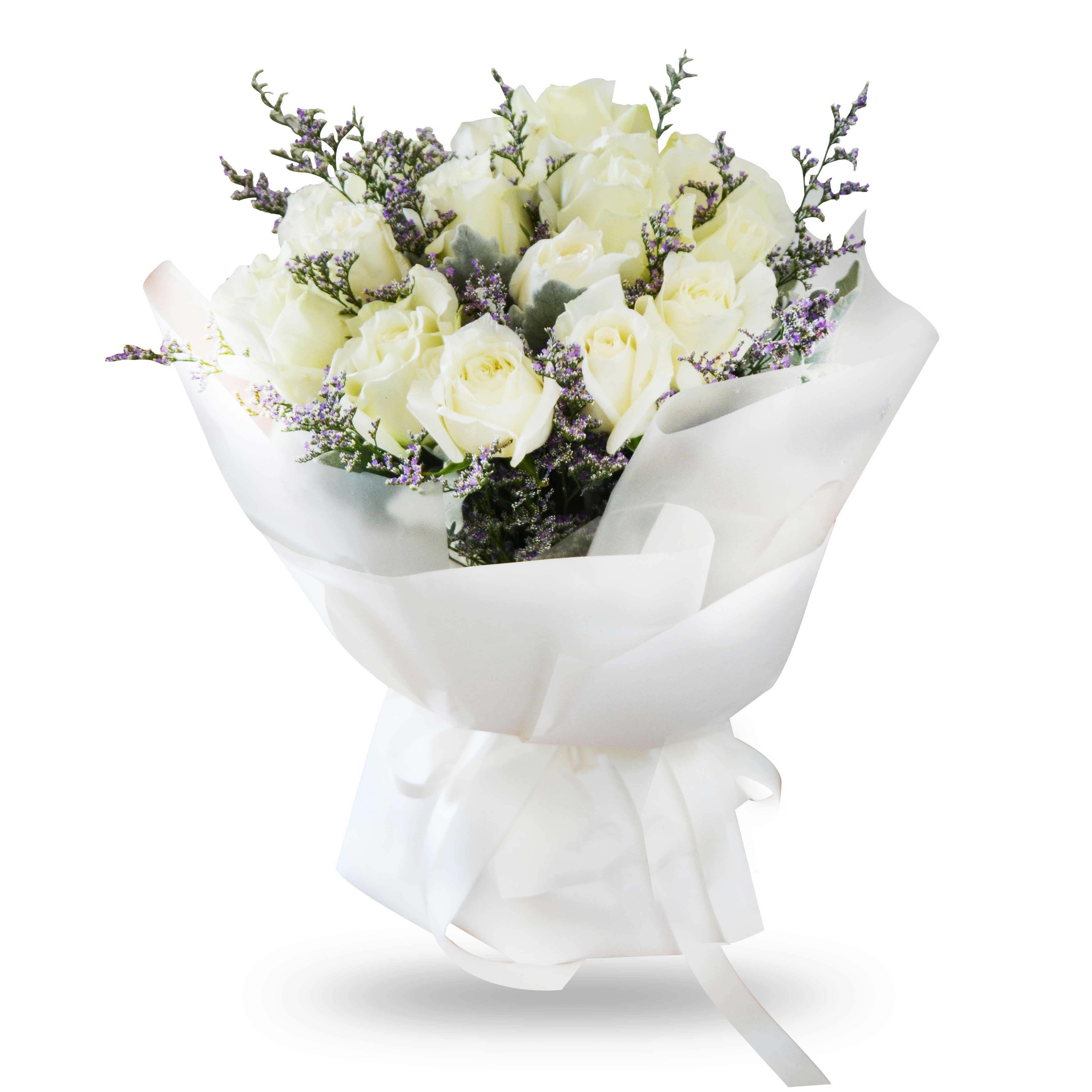 "Pure Love & Romance" White Roses Minimal Bouquet - Phuket